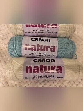 Caron Natura Acrylic Yarn - Off White and Soft Sage 3 Skeins